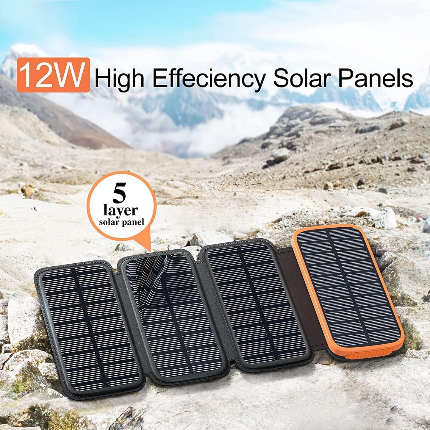 Hiluckey Solar Charger Power Bank 27000mAh with 4 Solar Panels