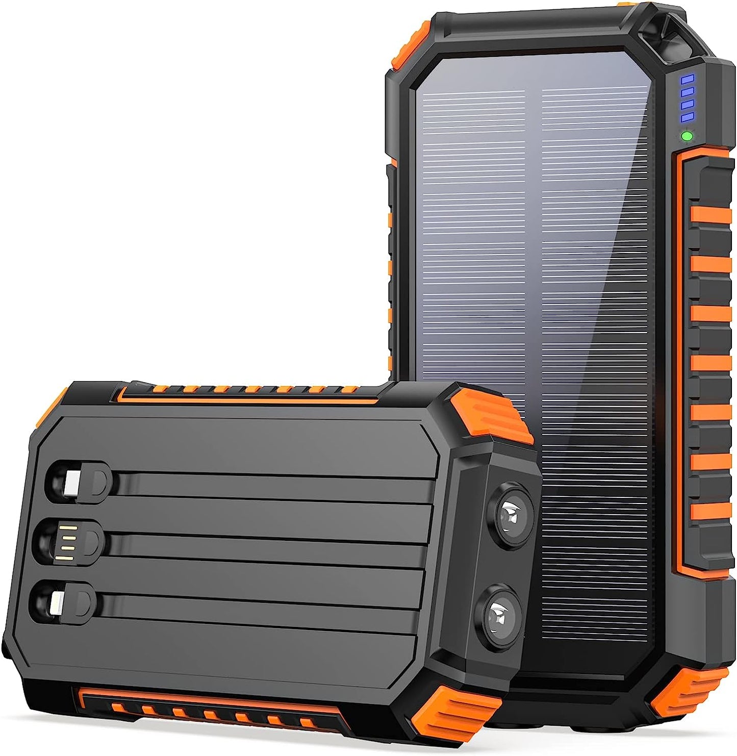 Hiluckey Solar Charger Power Bank 27000mAh 3 Built-in USB Cables