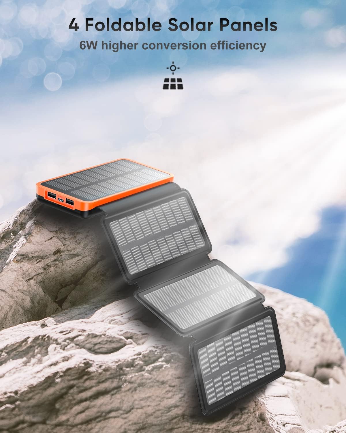 Hiluckey Solar Charger 25000mAh with 4 Solar Panels 3 USB Outputs