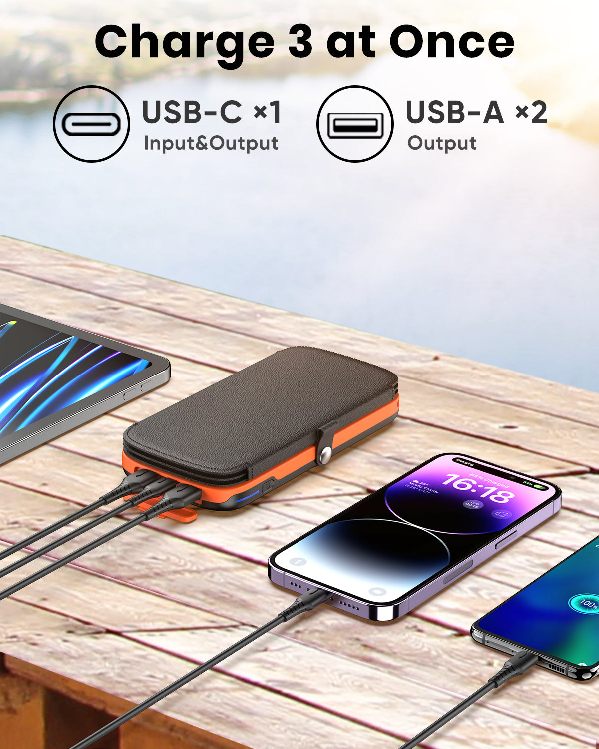 Hiluckey Solar Power Bank 10000mAh Built in 4 Panels 15W Fast Charging Solar Charger Outdoor Extenal Battery Pack for iPhone 15/15 Plus/15 Pro/15 Pro Max, iPhone 14/13 Series, Samsung Galaxy