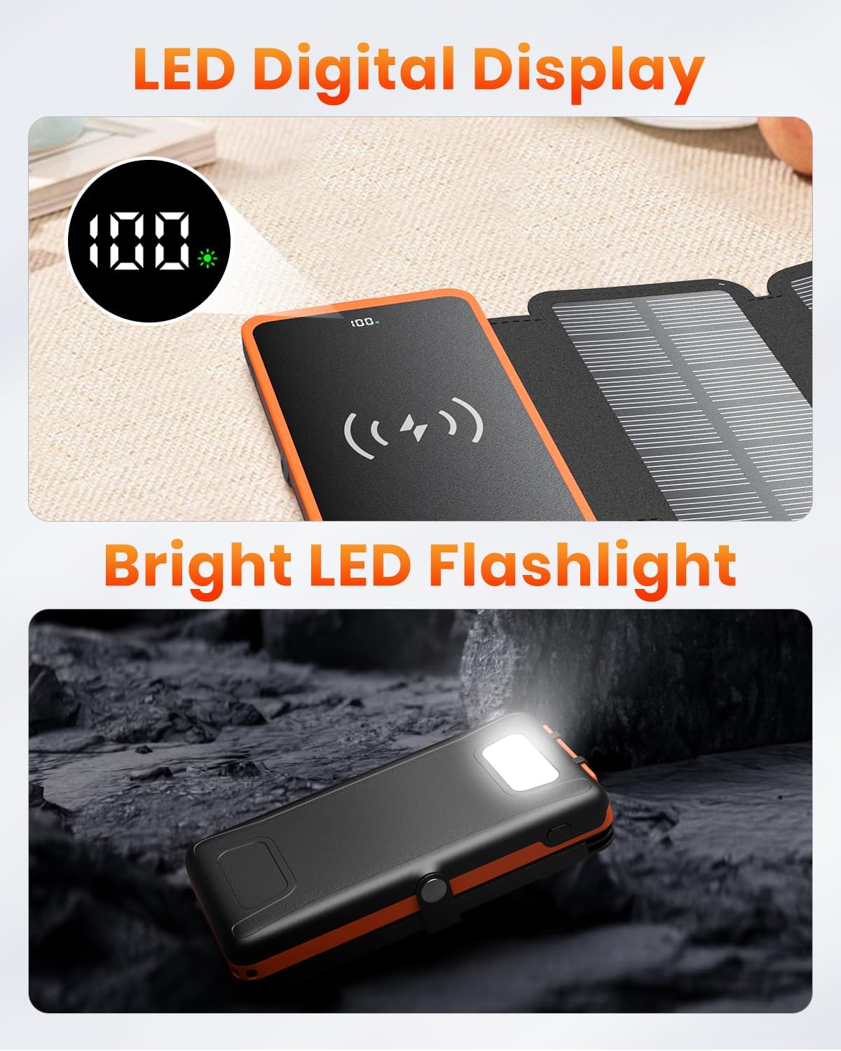 Hiluckey Wireless Solar Charger 10000mAh with 4 Solar Panels