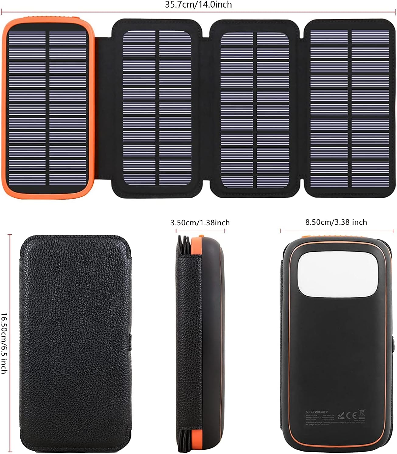 Hiluckey Solar Charger Power Bank 27000mAh with 4 Solar Panels