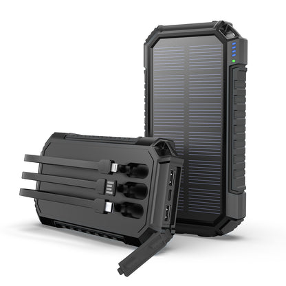 Hiluckey Solar Charger 27000mAh Power Bank Built in 3 Cables Five Outputs 15W Fast Charging Phone Power Bank