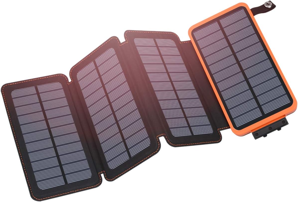 Hiluckey Solar Charger 25000mAh with 4 Solar Panels 3 USB Outputs