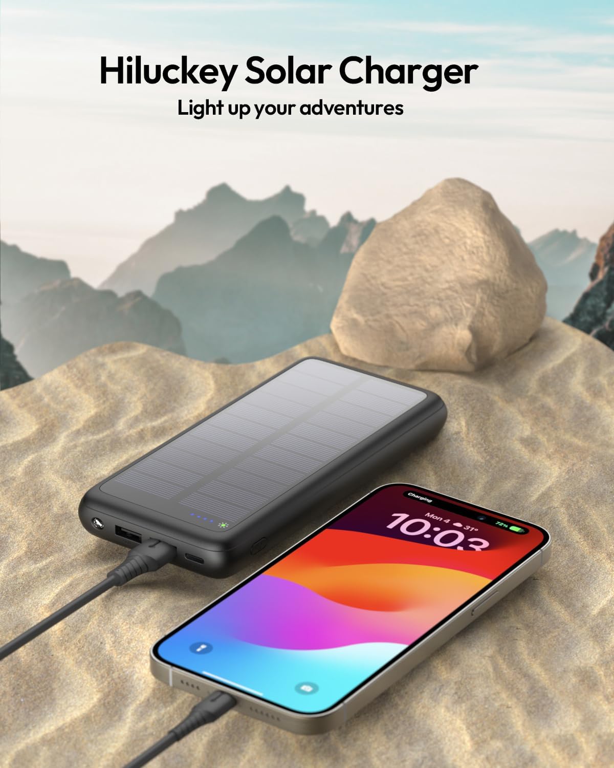 Hiluckey Power Bank Solare 26800mAh Con 4 USB E Ricarica Wireless, Torcia LED Per Smartphone E Campeggio